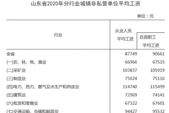 山东公布2020年分行业平均工资，这个行业工资最高