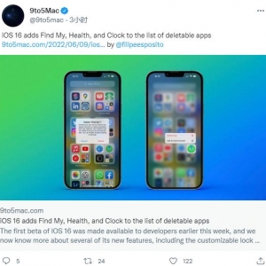 苹果 iOS 16 / iPadOS 16 已支持删除预装查找、健康、时钟 App