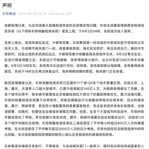 东软集团回应成都核酸系统“崩了”：为网络故障，具体原因正在排查 ...