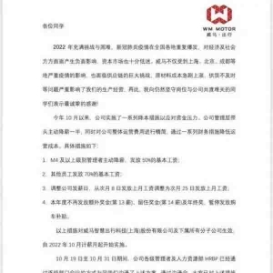 威马汽车全员取消年终奖，管理层降薪一半