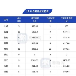 1月20日，杭州市区新房成交88套