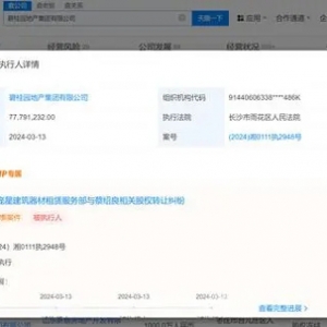 碧桂园地产等被长沙雨花区法院强制执行7779万余元